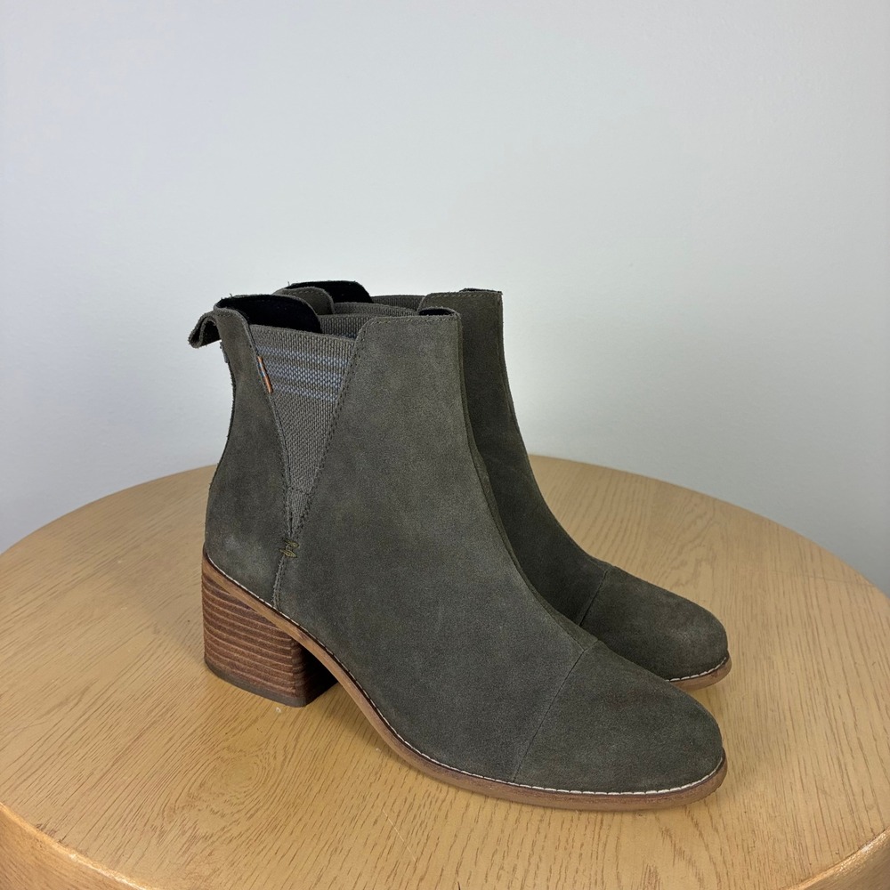 TOMS Marina Suede Ankle Chelsea Boots Block Heel Women's 8.5 Fall Minimalist